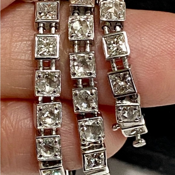 TIFFANY & CO SOLID 18K WHITE GOLD PRINCESS & ROSE CUT DIAMOND BRACELET - Picture 6 of 10